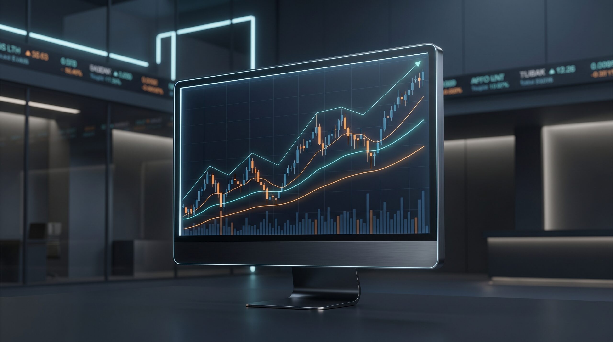 Premium dark-mode technical analysis workspace showing candlestick patterns and trendlines—the best charting platforms for technical analysis.
