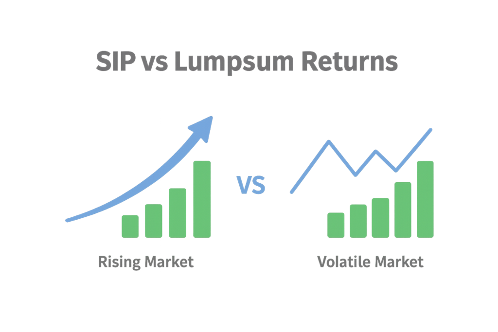 SIP vs lumpsum returns comparison in rising and volatile market conditions