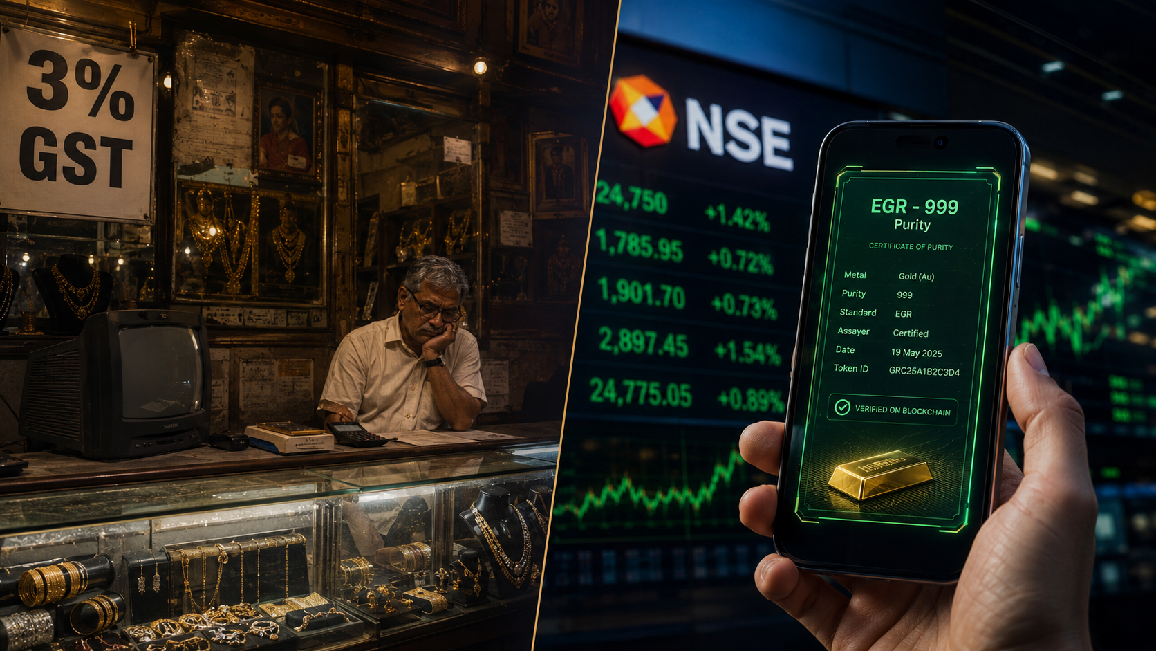 Comparing physical gold buying with how to buy EGR in India on a smartphone — NSE Electronic Gold Receipt 2026 guide by Gyani Turtle