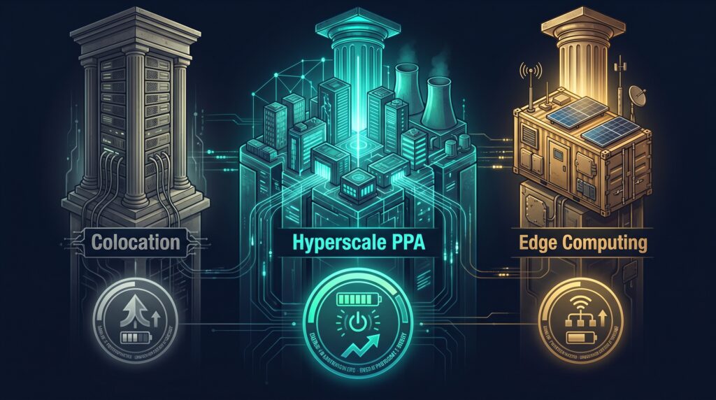 India data centre investments 2026 — three revenue model comparison: colocation, hyperscale, and edge computing