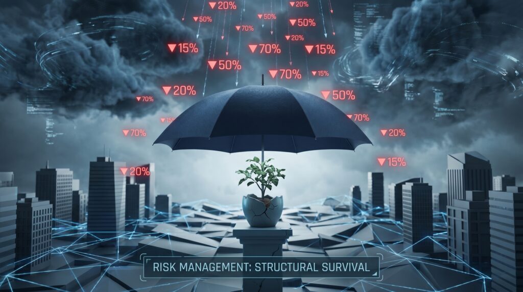 what happens to SIP if market crashes with no emergency fund — umbrella shielding green plant from falling red market percentages