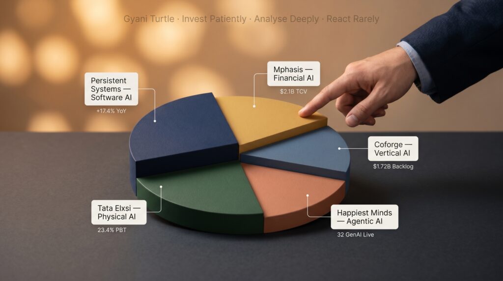 Indian AI stock portfolio allocation 2026 — Gyani Turtle guide to investing in Persistent Mphasis Coforge Happiest Minds Tata Elxsi