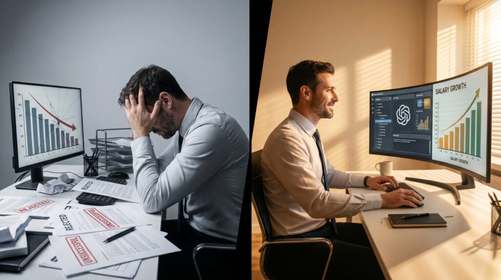 White collar recession India 2026 — Indian IT professional upskilling for AI ML and GCC jobs as alternative to traditional IT services