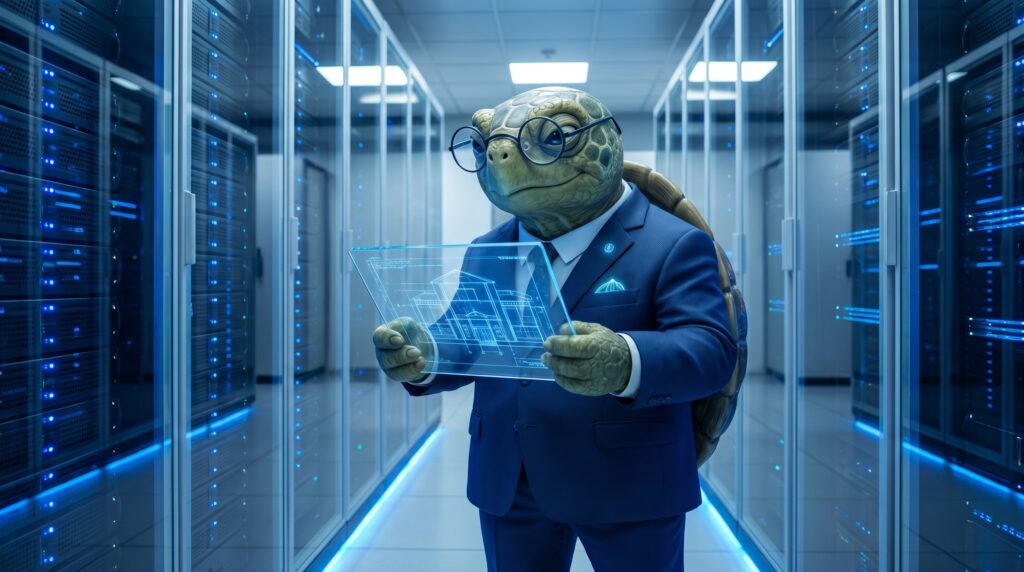 Gyani Turtle analyzing India AI data center investment 2026 in a modern server room