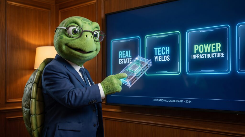 Gyani Turtle mascot explaining India data centre investments 2026 and infrastructure yields