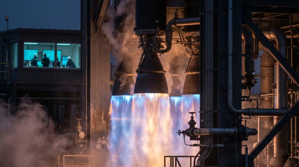 Investor-style infographic illustrating five Starship V3 development milestones — engine upgrade, launch test, upper-stage splashdown, booster recovery, and FAA regulatory clearance — with program progress indicators for each stage.