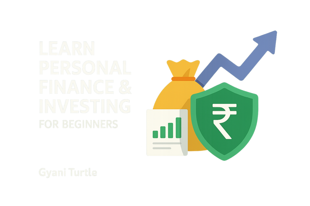Personal finance and investing for beginners illustration with growth chart and money protection